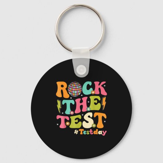 Rock The Test Testing Day Retro Motivational Teach Sleutelhanger (Voorkant)