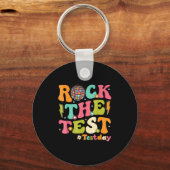 Rock The Test Testing Day Retro Motivational Teach Sleutelhanger (Voorkant)