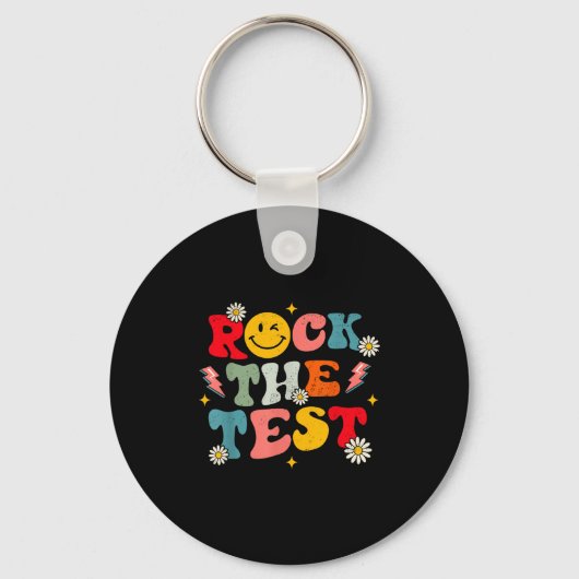 Rock The Test Testing Day Retro Motivational Teach Sleutelhanger (Voorkant)