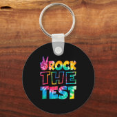 Rock The Test Testing Day Retro Motivational Teach Sleutelhanger (Voorkant)