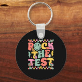 Rock The Test Testing Day Retro Motivational Teach Sleutelhanger (Voorkant)