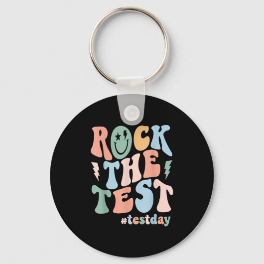 Rock The Test Testing Day Retro Motivational Teach Sleutelhanger (Voorkant)