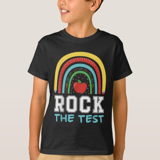 Rock The Test Testing Day Retro Motivational Teach T-shirt (Voorkant)