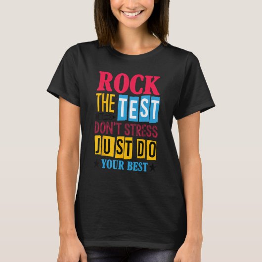 Rock The Test Testing Day Retro Motivational Teach T-shirt (Voorkant)