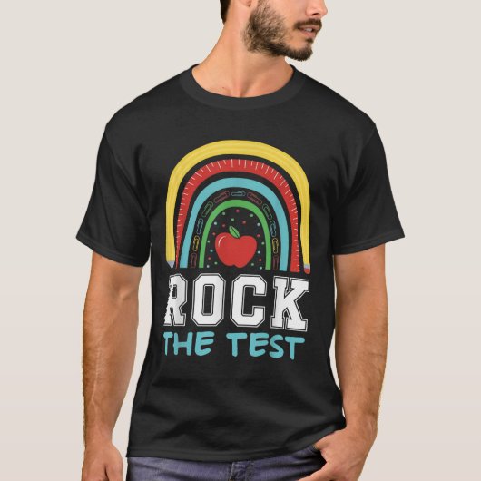Rock The Test Testing Day Retro Motivational Teach T-shirt (Voorkant)