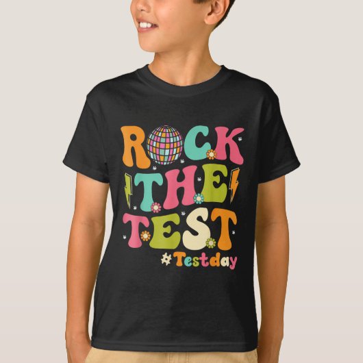 Rock The Test Testing Day Retro Motivational Teach T-shirt (Voorkant)