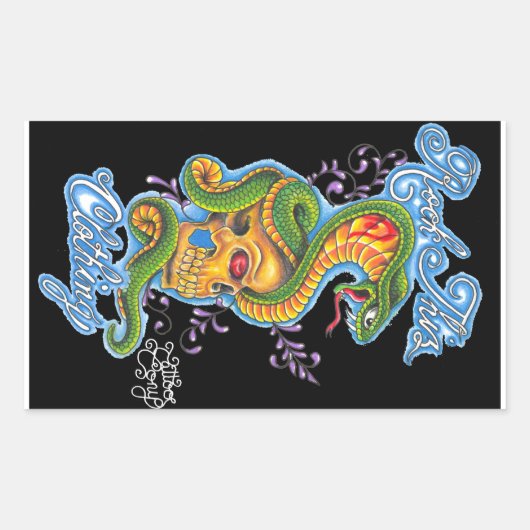 Rock Thiz Kleding & Tattoo Tony Skull & Snake Rechthoekige Sticker (Voorkant)
