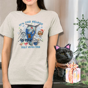 Rock Ugly Sweater Funny Cat & Mouse wit Tri-Blend Shirt