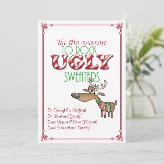 Rock Ugly Sweaters Holiday Party Invitation Kaart (Staand voorkant)