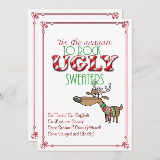 Rock Ugly Sweaters Holiday Party Invitation Kaart (Voorkant / Achterkant)