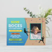Rock Wall Beklimt Birthday Party Photo Invite Kaart (Staand voorkant)