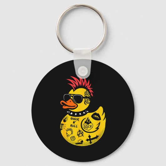 Rock Yellow Rubber Duck Men Women Kids Funny Duck Sleutelhanger (Voorkant)