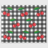 Rockabilly 1950 Kersen op zwart wit Plaid Cadeaupapier (Vlak)