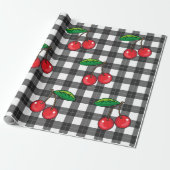 Rockabilly 1950 Kersen op zwart wit Plaid Cadeaupapier (Uitgerold)