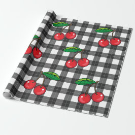 Rockabilly 1950 Kersen op zwart wit Plaid Cadeaupapier