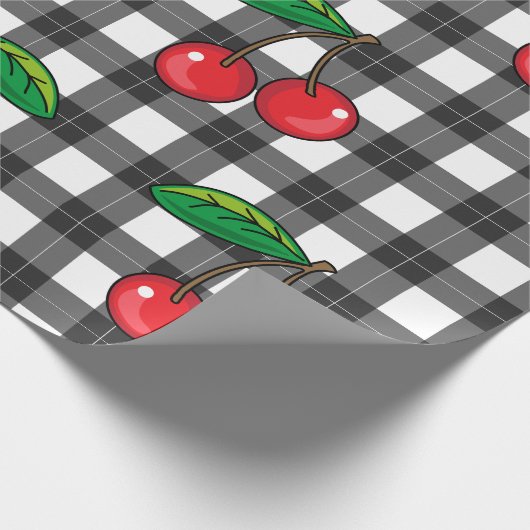 Rockabilly 1950 Kersen op zwart wit Plaid Cadeaupapier (Hoek)