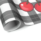 Rockabilly 1950 Kersen op zwart wit Plaid Cadeaupapier (Rol Hoek)