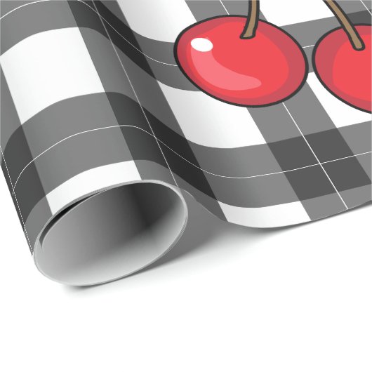 Rockabilly 1950 Kersen op zwart wit Plaid Cadeaupapier (Rol Hoek)