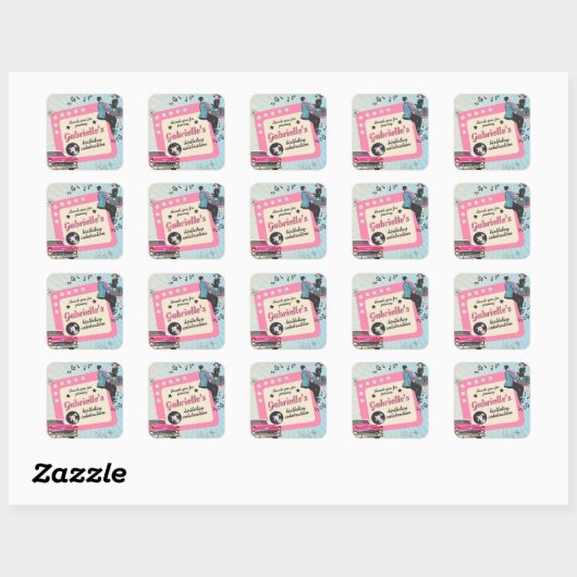 Rockabilly Birthday Party Vierkante Sticker (Vel)