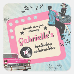 Rockabilly Birthday Party Vierkante Sticker