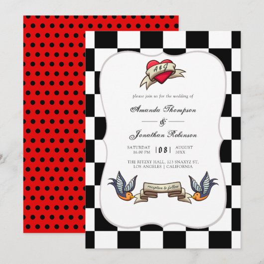 Rockabilly Bruiloft Kaart (Voorkant / Achterkant)