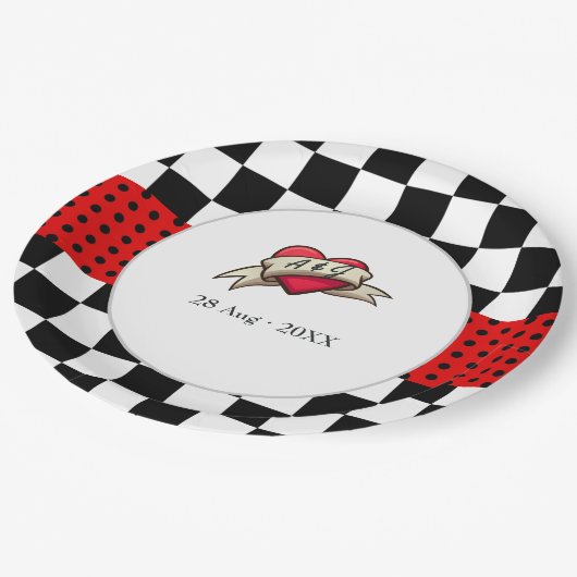 Rockabilly Bruiloft Papieren Bordje (Gekanteld)