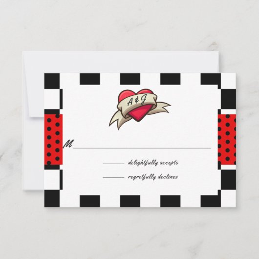 Rockabilly Bruiloft RSVP Kaartje (Voorkant)