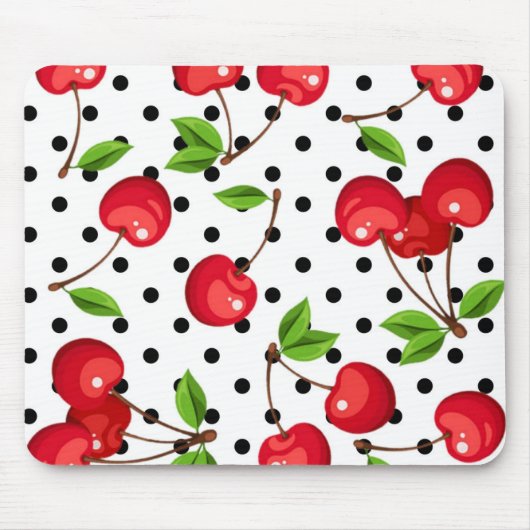 Rockabilly Cherries Polka Dots on White Muismat (Voorkant)