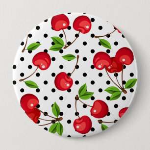 Rockabilly Cherries Polka Dots on White Ronde Button 4,0 Cm