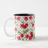 Rockabilly Cherries Polka Dots on White Tweekleurige Koffiemok (Links)
