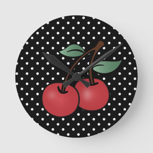 ROCKABILLY CHERRY POKE STIPPEN WALL CLOCK RONDE KLOK (Voorkant)