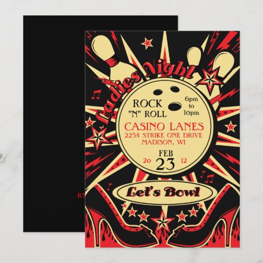 Rockabilly Dames Bowling Uitnodiging (Voorkant / Achterkant)