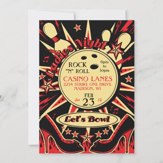 Rockabilly Dames Feest Bowling Uitnodiging (Voorkant)