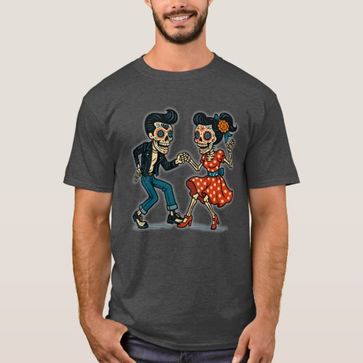 Rockabilly Día de los Muertos Skeleton Dance T-shirt (Voorkant)
