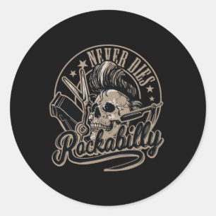 Rockabilly Dies Barber Skull Rocker nooit Ronde Sticker