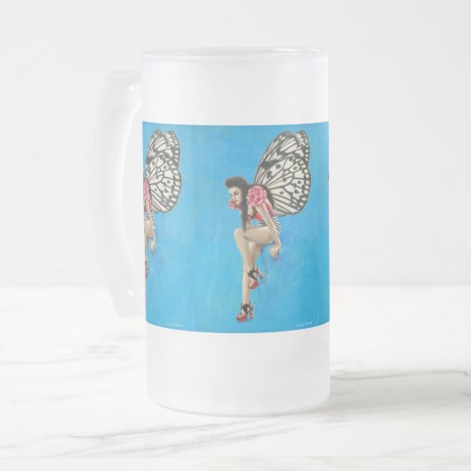  Rockabilly Fairy Frosted Glass Stein Matglas Bierpul (Voorkant links)