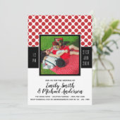 Rockabilly FOTO Bruiloft RODE Stippen zwart Kaart (Staand voorkant)