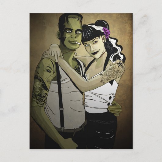 Rockabilly Frank en Bride Briefkaart (Voorkant)