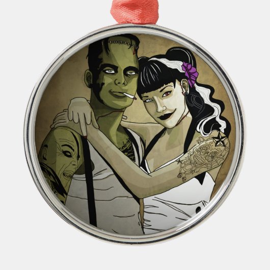 Rockabilly Frank en Bride Metalen Ornament (Voorkant)