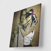 Rockabilly Frank en Bride Vierkante Klok (Hoek)