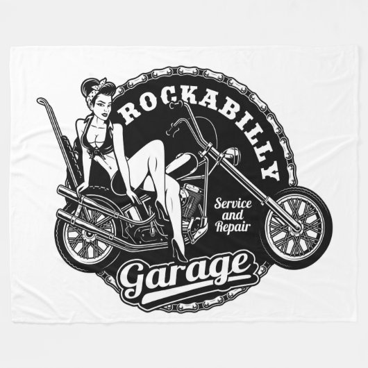 Rockabilly Garage Pin Up Meisje Fleece Deken (Voorkant (Horizontaal))