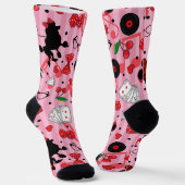 Rockabilly Girly Style Poedel Patroon Roze Sokken (Gebogen)