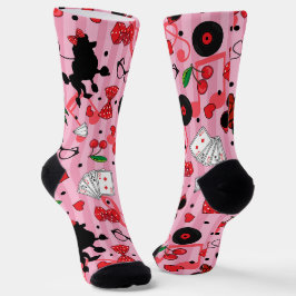 Rockabilly Girly Style Poedel Patroon Roze Sokken