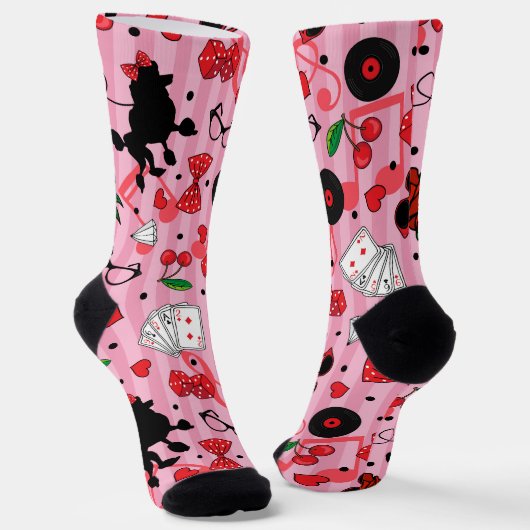 Rockabilly Girly Style Poedel Patroon Roze Sokken (Gebogen)