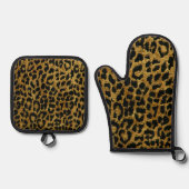 Rockabilly Goud Zwart Leopard Print Ovenwant & Pannenlap Set (Voorkant)