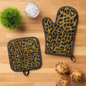 Rockabilly Goud Zwart Leopard Print Ovenwant & Pannenlap Set (Top down)