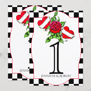 Rockabilly Harten Rozen Huwelijk Tafel Nummer Kaart