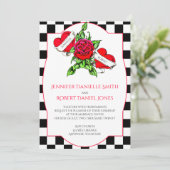 Rockabilly Hearts and Roos Wedding Invitation Kaart (Staand voorkant)