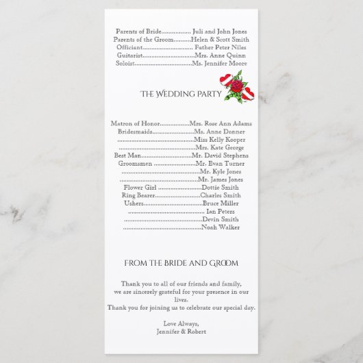 Rockabilly Hearts and Roos Wedding Programme Programmakaart (Achterkant)