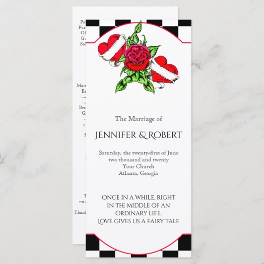 Rockabilly Hearts and Roos Wedding Programme Programmakaart (Voorkant / Achterkant)